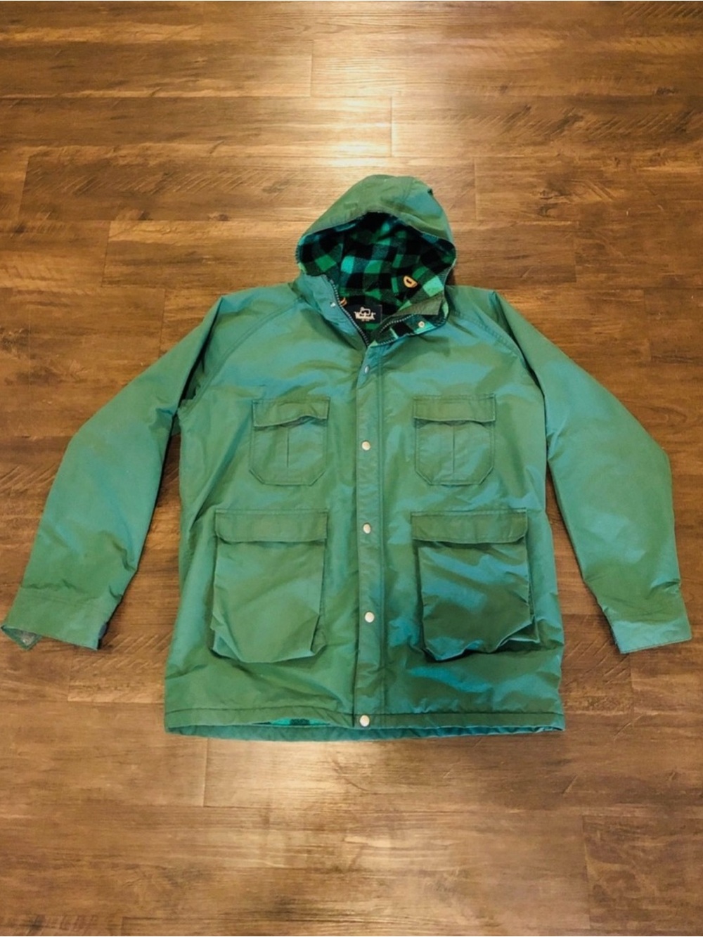 Vintage Woolrich Green w/plaid lining Mens XL Tall Parka w/ hood jacket
